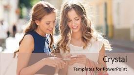  Presentation with city people walking - Cool new PPT theme with friends walking - sale consumerism and people concept backdrop and a coral colored foreground