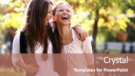  Presentation with two way street sign - PPT theme featuring friends walking - two cheerful girls twins background and a coral colored foreground
