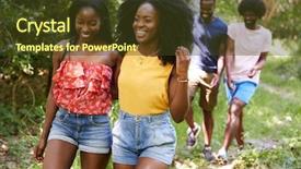  Presentation with black couples and children - Colorful presentation theme enhanced with friends walking away - two black adult couples talking backdrop and a tawny brown colored foreground