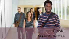  Presentation with digital university - PPT layouts with friends walking away - young male university student background and a violet colored foreground