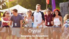  Presentation with music festival classic film - Presentation theme with friends walking through a music background and a coral colored foreground