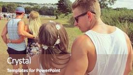  Presentation with music festival classic film - Colorful presentation theme enhanced with friends walking to music festival backdrop and a  colored foreground