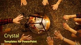  Presentation with campfire - Slides enhanced with friends-warming-their-hands background and a tawny brown colored foreground