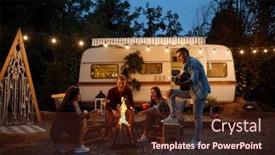  Presentation with camping - Slide deck with friends-warming-themselves background and a wine colored foreground