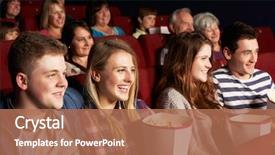  Presentation with cinema film processing - Colorful presentation theme enhanced with friends watching film in cinema backdrop and a coral colored foreground