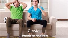  Presentation with football - PPT theme featuring friends-watching-football-at-home background and a tawny brown colored foreground