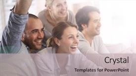  Presentation with friends - Amazing slide set having friends watching football game backdrop and a light gray colored foreground