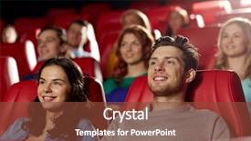  Presentation with movie theater - PPT theme enhanced with friends watching movie in theater background and a tawny brown colored foreground