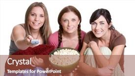  Presentation with television watching - Colorful PPT layouts enhanced with friends watching television backdrop and a tawny brown colored foreground