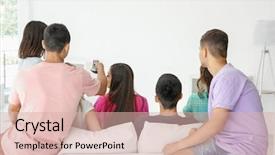  Presentation with friends show - Amazing slide set having friends watching tv at home backdrop and a lemonade colored foreground