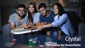  Presentation with friends show - Theme having friends watching tv in evening background and a navy blue colored foreground