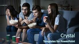  Presentation with friends show - Slide deck featuring friends watching tv in evening background and a ocean colored foreground