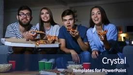  Presentation with friends show - Colorful PPT theme enhanced with friends watching tv in evening backdrop and a navy blue colored foreground