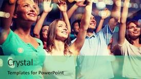  Presentation with celebration - Presentation enhanced with friends waving hands at concert background and a seafoam green colored foreground