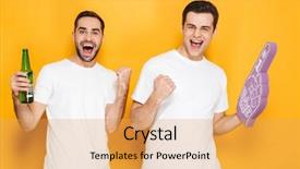  Presentation with beer foam - Cool new PPT layouts with friends wearing blank t-shirts backdrop and a yellow colored foreground