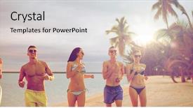  Presentation with summer trees - Cool new slides with friends wearing swimwear and sunglasses backdrop and a light gray colored foreground