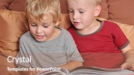  Presentation with book - Slide set featuring friends with book background and a coral colored foreground