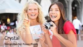  Presentation with women multicultural - Beautiful slide deck featuring safety concept pixelated eye icon backdrop and a black colored foreground