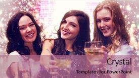  Presentation with red gold - PPT theme featuring friends with drinks against gold and red lights background and a coral colored foreground