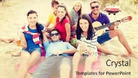  Presentation with happy holidays - Presentation with friends with guitar having fun background and a  colored foreground