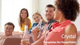  Presentation with wireless communication concept - Beautiful slide deck featuring friends with popcorn and beer backdrop and a  colored foreground