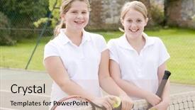  Presentation with friends - Audience pleasing slides consisting of friends with rackets on tennis backdrop and a  colored foreground