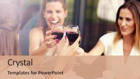  Presentation with friends - PPT theme having friends with red wine background and a coral colored foreground