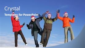  Presentation with dance - Slides featuring friends with santa hats dance on snow background and a teal colored foreground