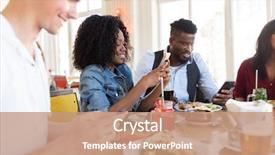  Presentation with technology - Cool new PPT layouts with friends with smartphones at restaurant backdrop and a coral colored foreground