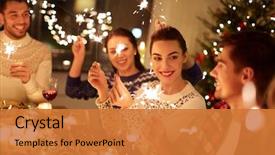  Presentation with christmas holidays - Theme having friends with sparklers celebrating christmas background and a gold colored foreground