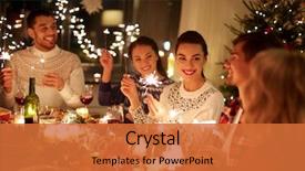  Presentation with happy holidays - Theme enhanced with friends with sparklers celebrating christmas background and a red colored foreground