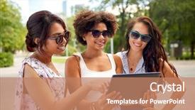  Presentation with friendship - Presentation theme having friends with tablet pc computer background and a coral colored foreground