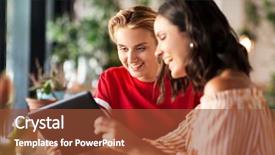  Presentation with technology - Slide set featuring friends with tablet pc computer background and a tawny brown colored foreground