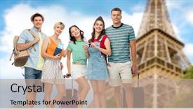  Presentation with air france - Slide set enhanced with friends with travel bags air background and a coral colored foreground