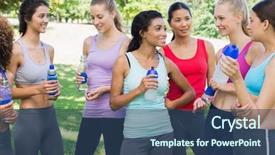  Presentation with inflatable water park - Presentation theme with friends with water bottles talking background and a ocean colored foreground