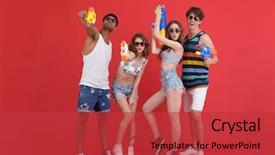  Presentation with guns - Slides having friends with water toy guns background and a  colored foreground