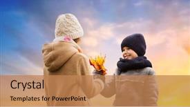  Presentation with maple leaves - Cool new slides with friendship - childhood season and love concept backdrop and a coral colored foreground