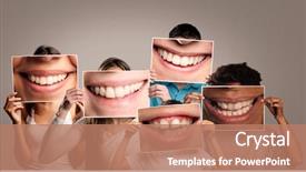  Presentation with mouth - Slide set consisting of friendship - group of happy people holding background and a coral colored foreground