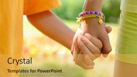  Presentation with children hands - Presentation theme having friendship - hands of children over summer background and a yellow colored foreground