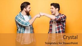  Presentation with giving - Cool new presentation design with friendship - portrait of a two happy backdrop and a gold colored foreground