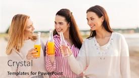  Presentation with alcoholic - PPT layouts featuring friendship and leisure concept - group of happy young women or female friends toasting non alcoholic drinks on summer beach background and a soft green colored foreground