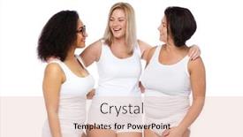  Presentation with women body - PPT theme consisting of friendship beauty body positive and people concept - group of happy plus size women in white underwear background and a coral colored foreground