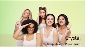  Presentation with women body - Beautiful theme featuring faces over green natural background backdrop and a coral colored foreground
