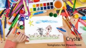  Presentation with cat dog - Cool new presentation with friendship cartoon - child drawing cat and dog backdrop and a coral colored foreground