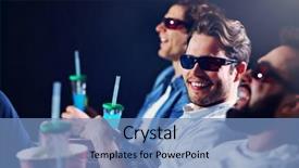  Presentation with cinema - Slide set enhanced with friendship cartoon - group of happy friends sitting background and a teal colored foreground