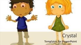  Presentation with cartoon children - Cool new slide set with friendship cartoon - illustration of homeless children backdrop and a lemonade colored foreground