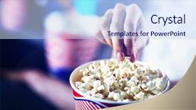  Presentation with suggestion box - PPT theme having friendship cartoon - male hand taking popcorn background and a sky blue colored foreground