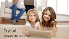  Presentation with cartoon computer - Presentation design enhanced with friendship cartoon - people family technology and children background and a coral colored foreground