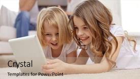  Presentation with cartoon computer - Cool new PPT theme with friendship cartoon - people family technology and children backdrop and a coral colored foreground