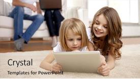  Presentation with family children - PPT theme enhanced with friendship cartoon - people family technology and children background and a coral colored foreground